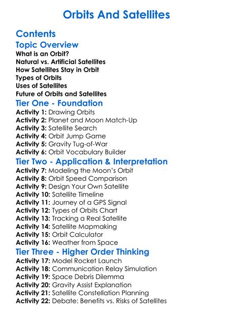 Orbits And Satellites Worksheet Activity Booklet