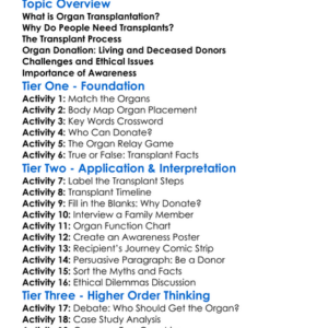 Organ Transplantation Worksheet Activity Booklet