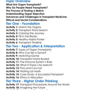 Organ Transplants And Rejection Worksheet Activity Booklet