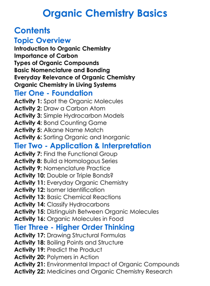 Organic Chemistry Basics Worksheet Activity Booklet