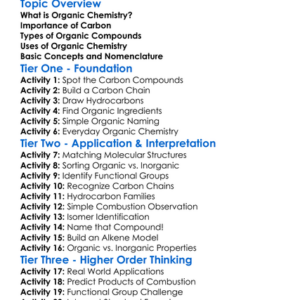 Organic Chemistry Introduction Worksheet Activity Booklet