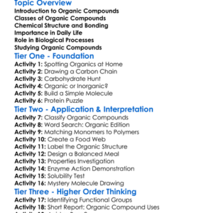 Organic Compounds Worksheet Activity Booklet