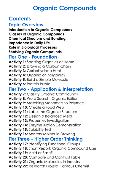 Organic Compounds Worksheet Activity Booklet