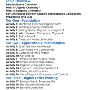 Organic Versus Inorganic Chemistry Worksheet Activity Booklet