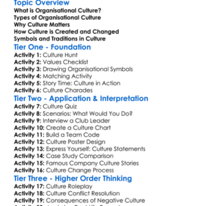 Organisational Culture Worksheet Activity Booklet