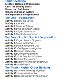 Organization Of The Human Body Worksheet Activity Booklet