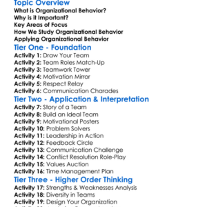Organizational Behavior Worksheet Activity Booklet
