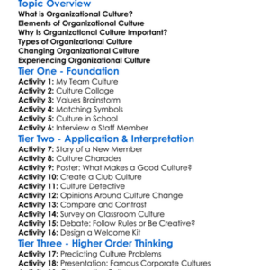 Organizational Culture Worksheet Activity Booklet