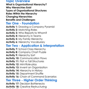 Organizational Hierarchy Worksheet Activity Booklet
