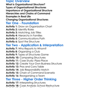 Organizational Structure Worksheet Activity Booklet
