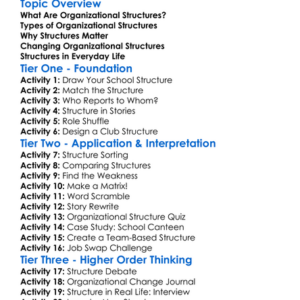 Organizational Structures Worksheet Activity Booklet