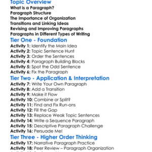 Organizing Paragraphs Worksheet Activity Booklet