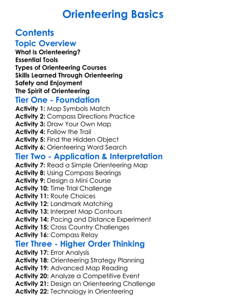 Orienteering Basics Worksheet Activity Booklet