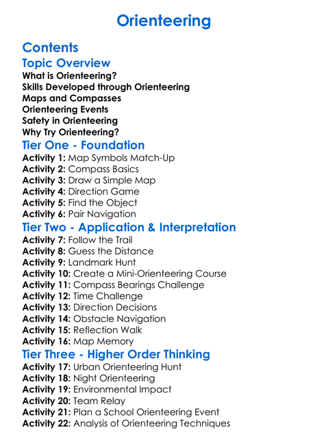 Orienteering Worksheet Activity Booklet