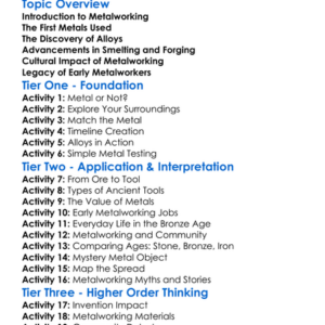 Origins Of Metalworking Worksheet Activity Booklet
