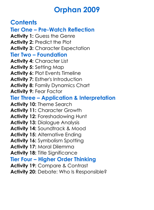 Orphan 2009 Worksheet Activity Booklet
