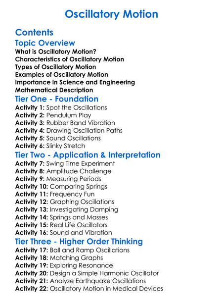 Oscillatory Motion Worksheet Activity Booklet
