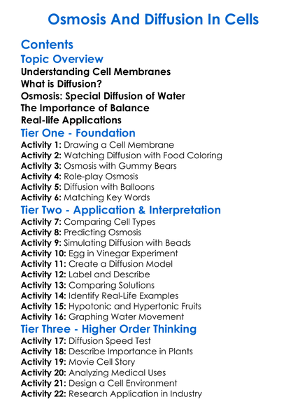 Osmosis And Diffusion In Cells Worksheet Activity Booklet