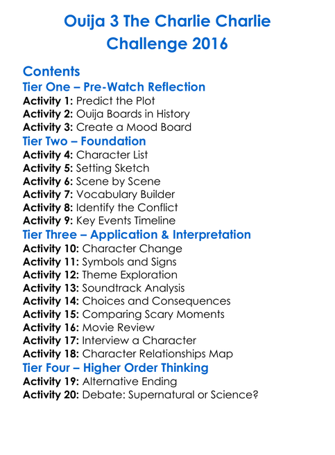 Ouija 3 The Charlie Charlie Challenge 2016 Worksheet Activity Booklet