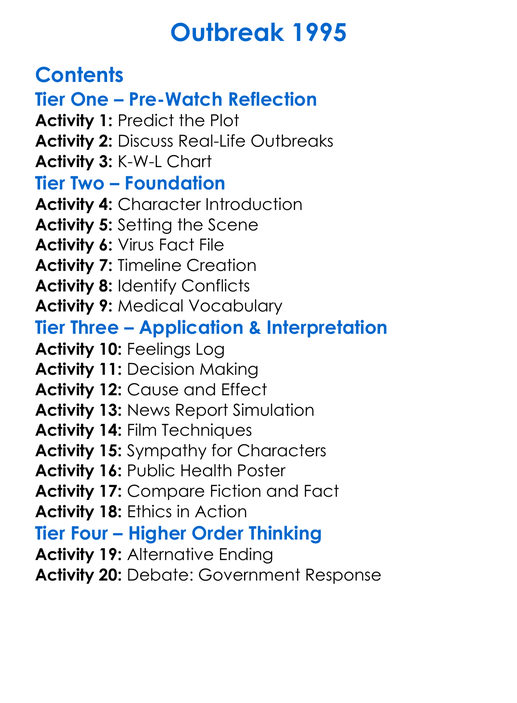 Outbreak 1995 Worksheet Activity Booklet