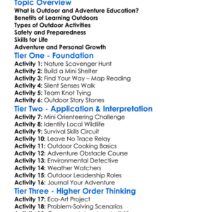 Outdoor And Adventure Education Worksheet Activity Booklet