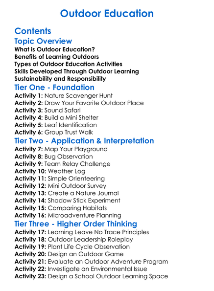 Outdoor Education Worksheet Activity Booklet
