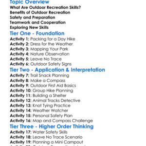 Outdoor Recreation Skills Worksheet Activity Booklet