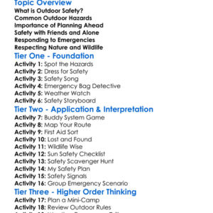 Outdoor Safety Worksheet Activity Booklet