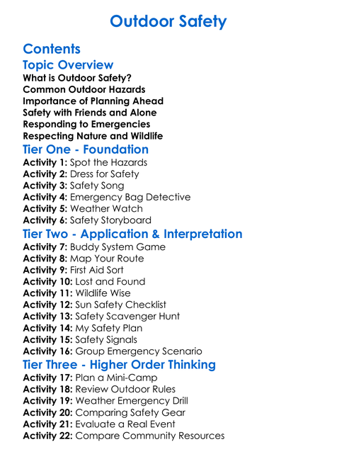 Outdoor Safety Worksheet Activity Booklet