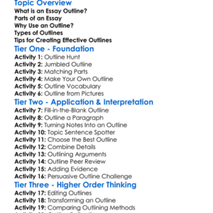 Outlining Essays Worksheet Activity Booklet