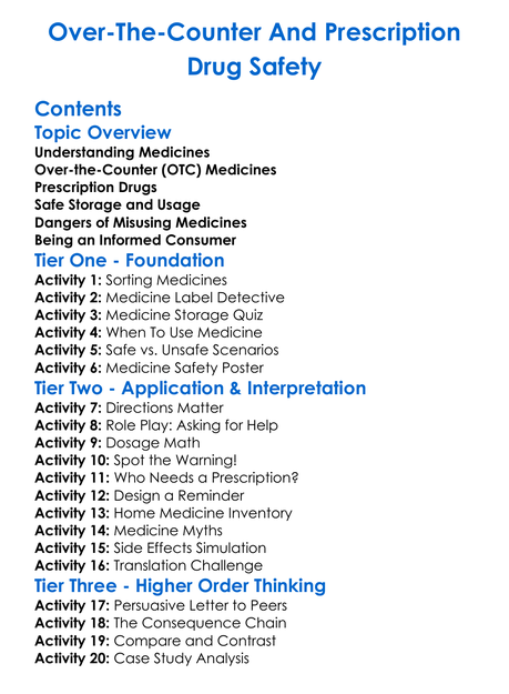 Over-The-Counter And Prescription Drug Safety Worksheet Activity Booklet
