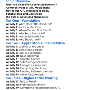 Over-The-Counter Medications Worksheet Activity Booklet