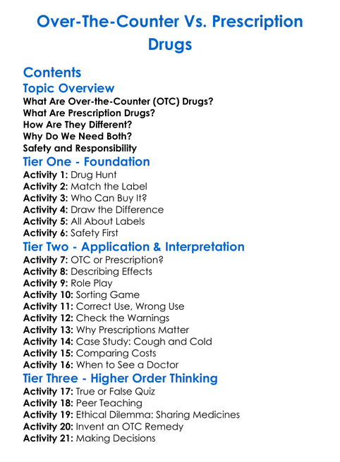 Over-The-Counter Vs Prescription Drugs Worksheet Activity Booklet