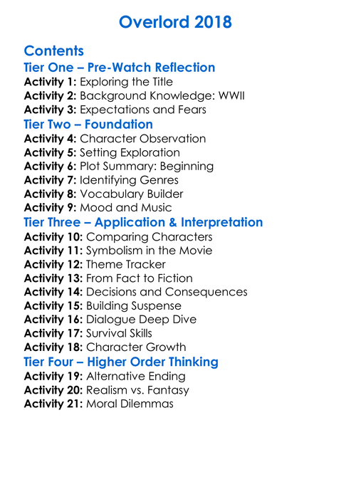 Overlord 2018 Worksheet Activity Booklet