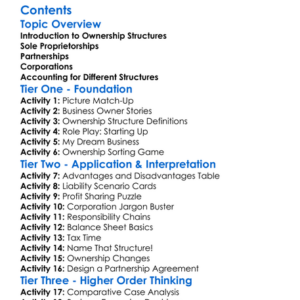 Ownership Structures And Their Accounting Worksheet Activity Booklet