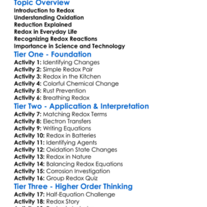 Oxidation And Reduction Redox Worksheet Activity Booklet