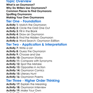 Oxymoron Worksheet Activity Booklet