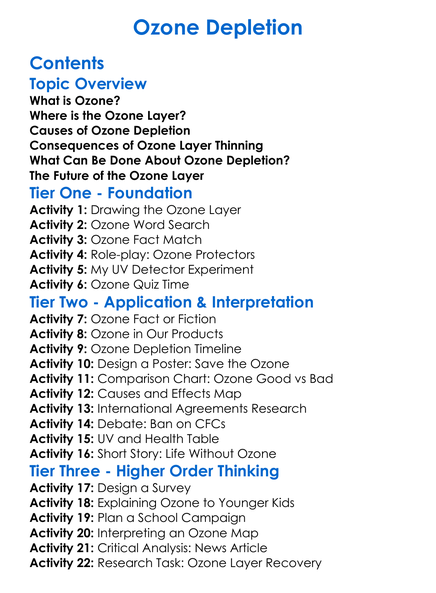 Ozone Depletion Worksheet Activity Booklet