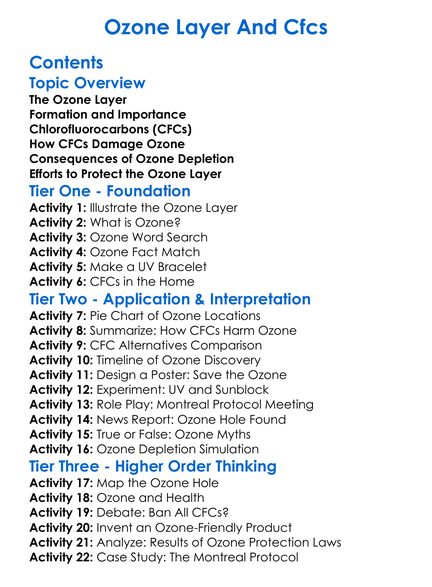 Ozone Layer And Cfcs Worksheet Activity Booklet