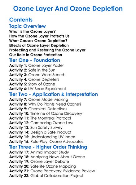 Ozone Layer And Ozone Depletion Worksheet Activity Booklet