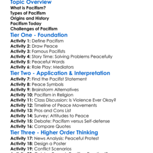 Pacifism Worksheet Activity Booklet