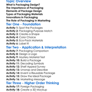 Packaging Design Concepts Worksheet Activity Booklet