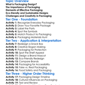Packaging Design Worksheet Activity Booklet