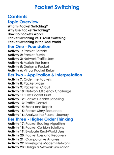 Packet Switching Worksheet Activity Booklet