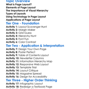 Page Layout Design Worksheet Activity Booklet