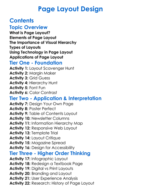 Page Layout Design Worksheet Activity Booklet