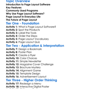Page Layout Software Worksheet Activity Booklet