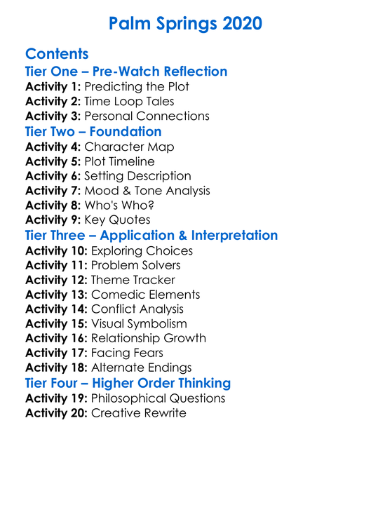 Palm Springs 2020 Worksheet Activity Booklet