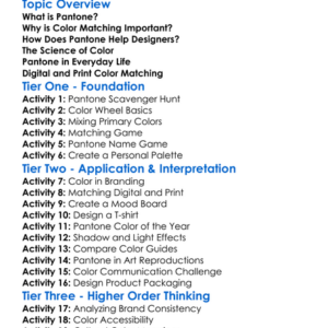 Pantone And Color Matching Worksheet Activity Booklet