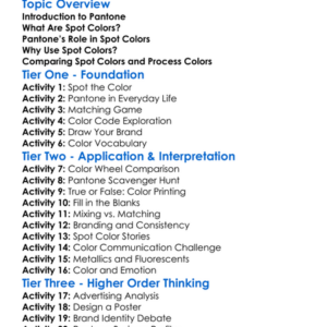Pantone And Spot Colors Worksheet Activity Booklet